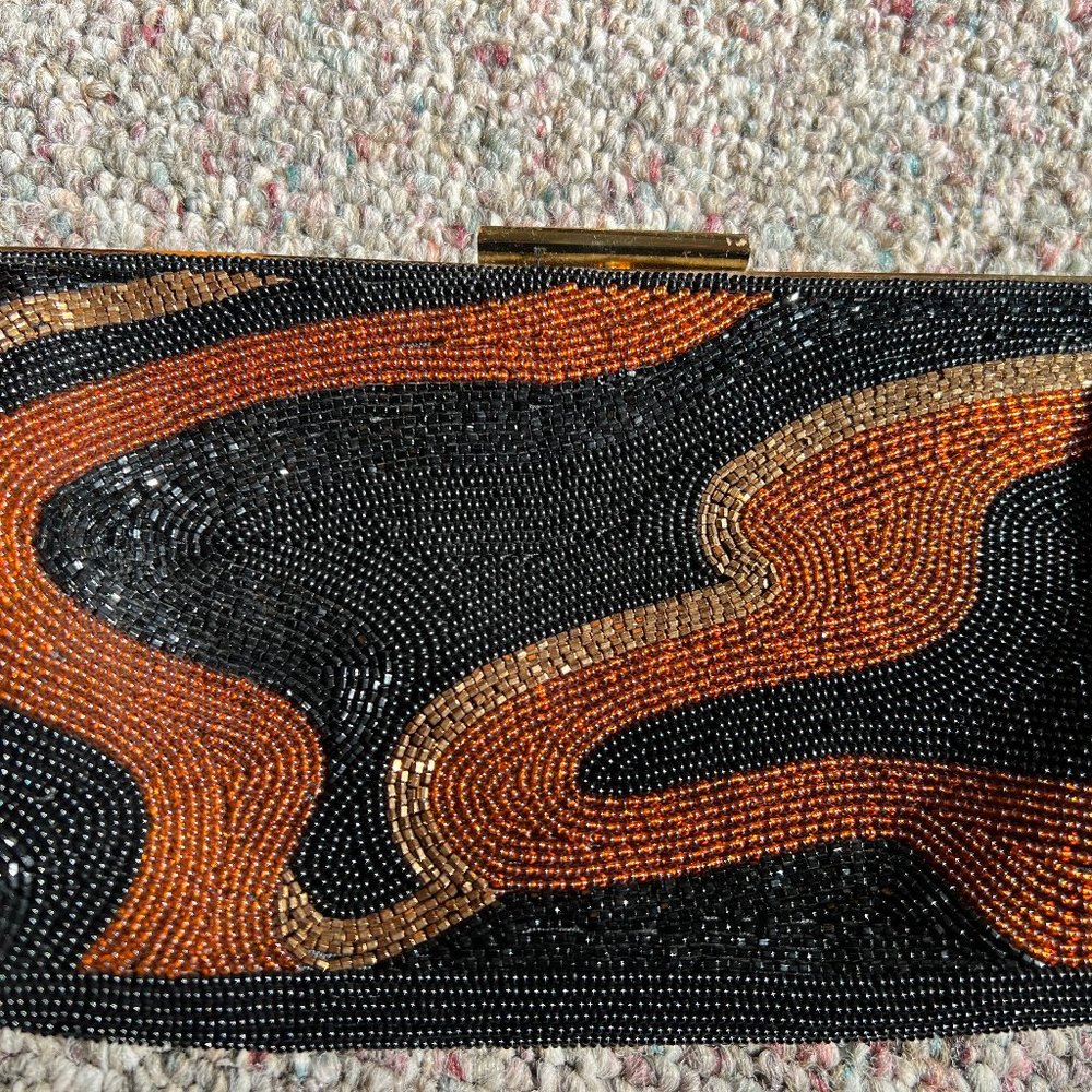 Copper and black beaded evening clutch